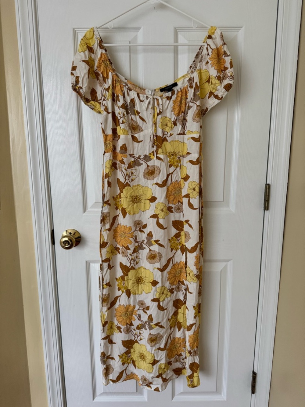 Puff Sleeve Floral Midi Dress Side Slit